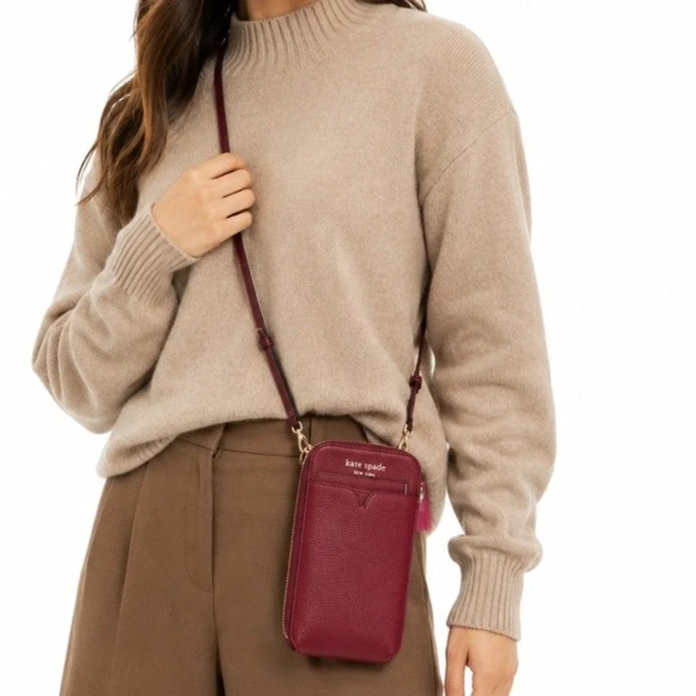 Kate Spade Zeezee Phone Crossbody Bag Red Currant Pebbled‎ Leather NEW 93-16